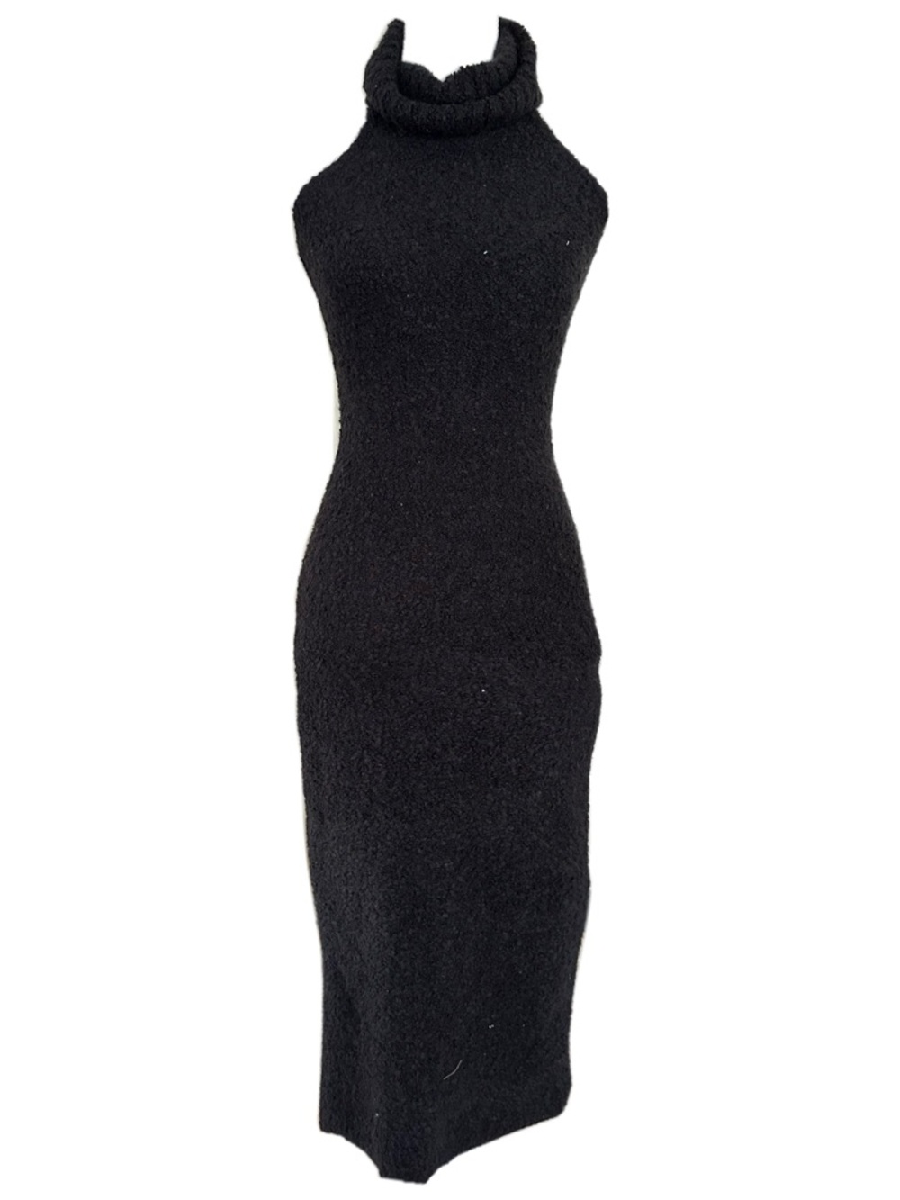Black Sleeveless Turtleneck Knit Midi Dress - Women's